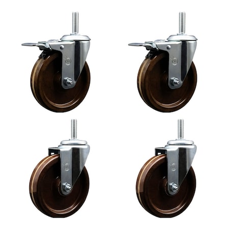 Service Caster 5 Inch High Temp Phenolic 58 Inch Stem Caster Set 2 Total Lock Brakes SCC-TSTTL20S514-PHSHT-58212-2-S-2